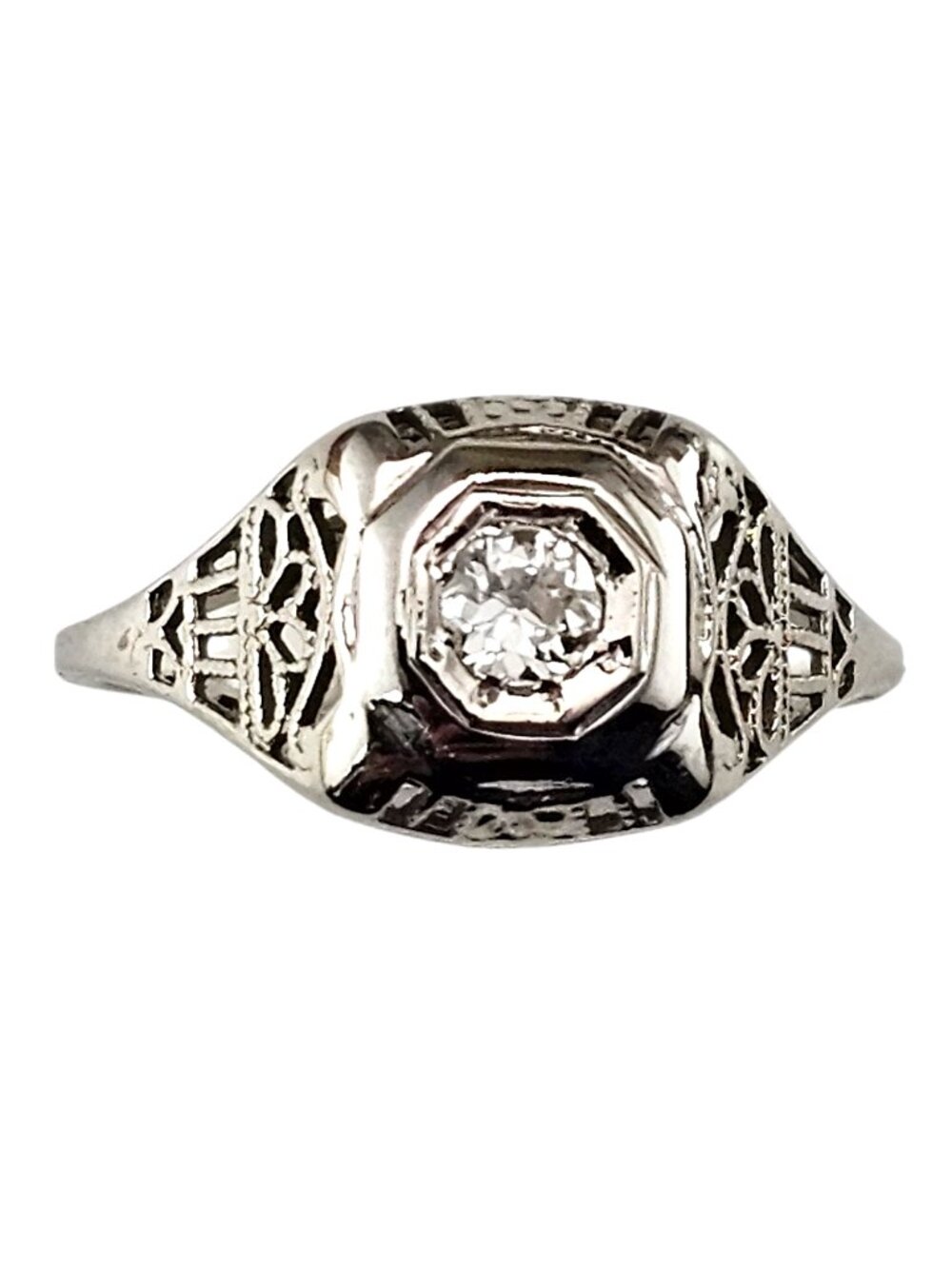 18K White Gold Filigree Diamond Engagement Ring Size 5 #24352